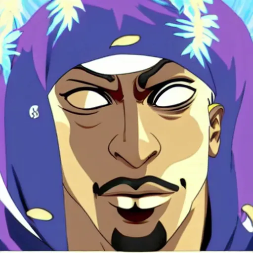 Image similar to Tupac Shakur, screenshot from a 2012s anime