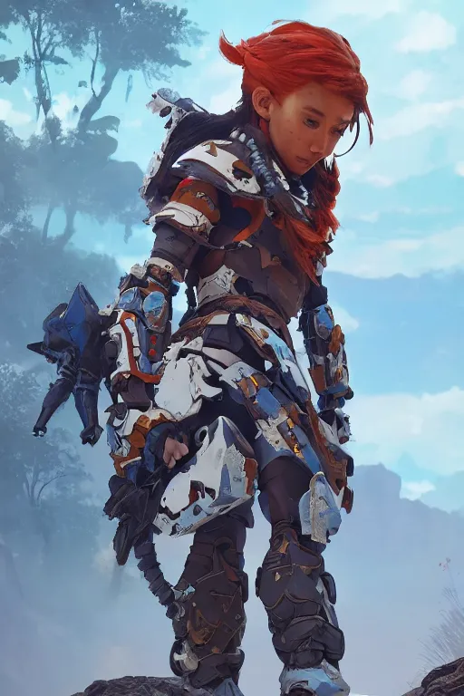 Image similar to combination suit armor aloy horizon forbidden west horizon zero dawn robot ninja mask helmet backpack tribal, aesthetic octane render, 8 k hd resolution, by ilya kuvshinov and cushart krentz and gilleard james radiating a glowing aura cgi rtx 2 0 2 2