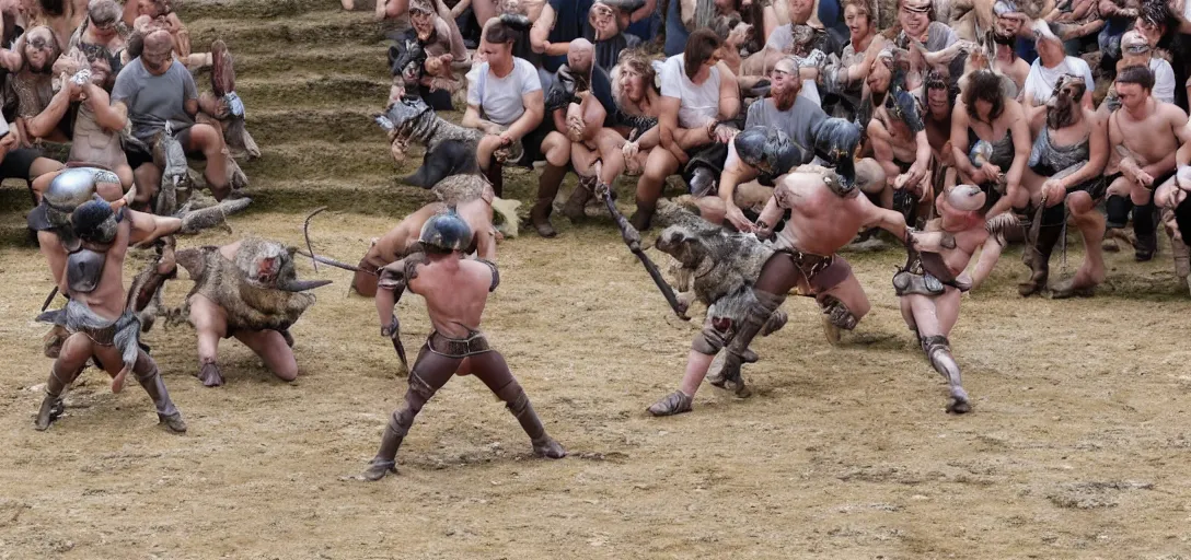 Image similar to mices as gladiator fight in a gladiator arena