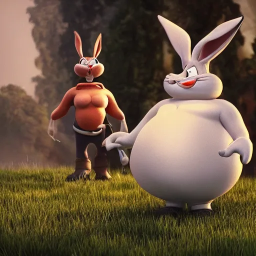 Prompt: A badass photo of the real life Fat Bugs Bunny big chungus