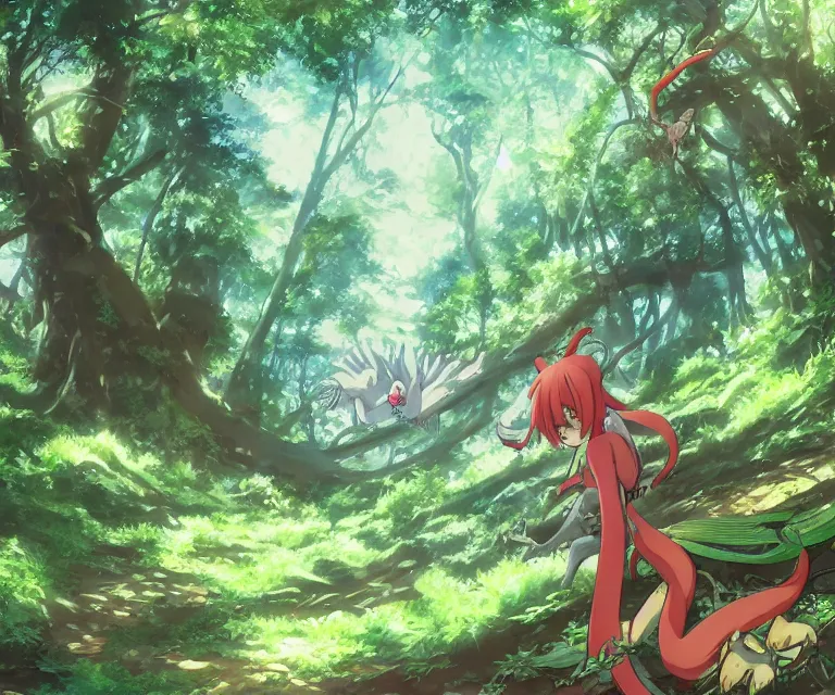 Prompt: gecko in a forest, anime fantasy illustration by tomoyuki yamasaki, kyoto studio, madhouse, ufotable, comixwave films, trending on artstation