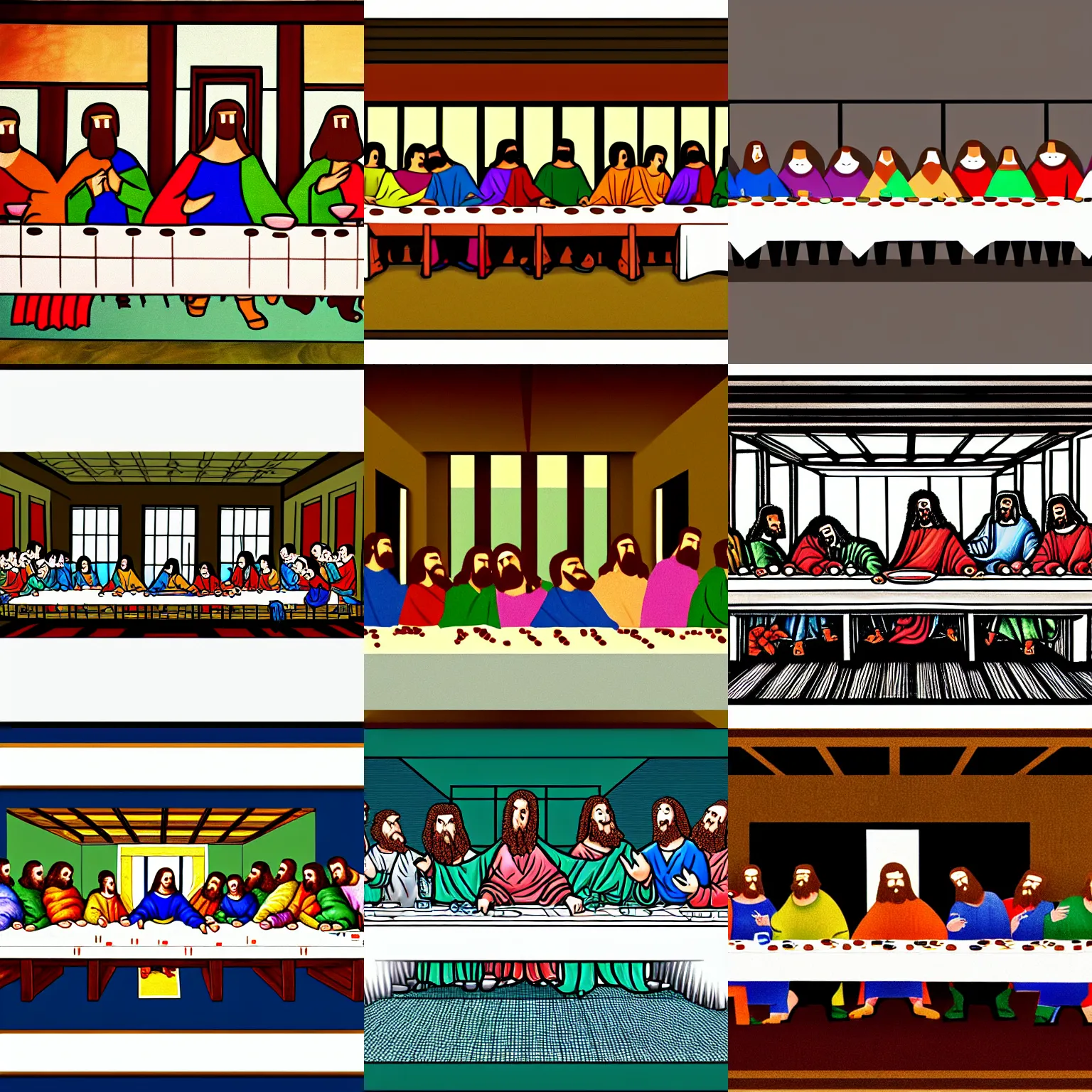 Prompt: detailed last supper in the corporate memphis art style, high detail globohomo style