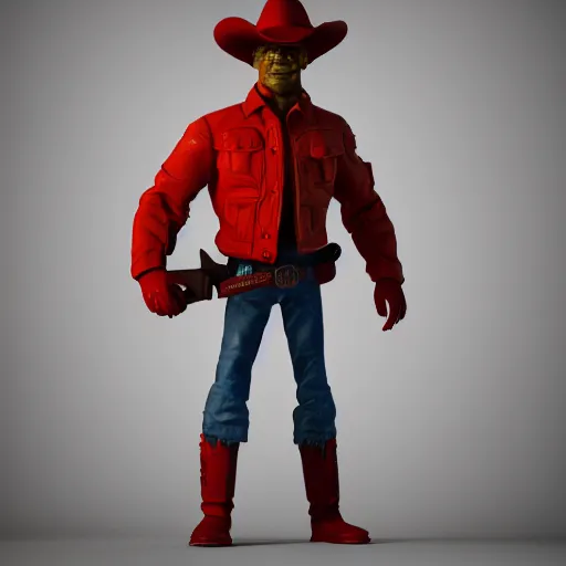 Prompt: Trippie Red as a cowboy, figurine, blender, octane render, studio lighting, 8K, hyperdetalied, trending on ArtStation, high quality,