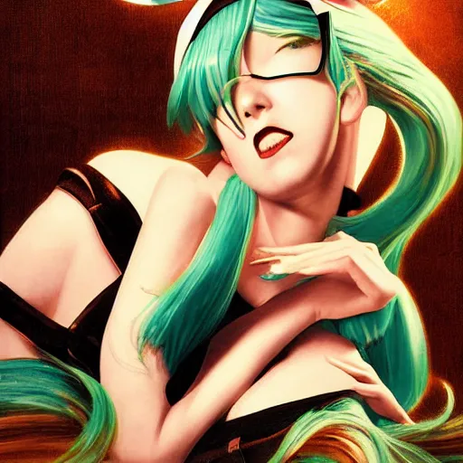 Prompt: Hatsune Miku by Gil Elvgren