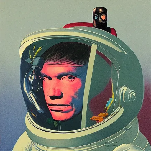 Image similar to portrait of an Astronaut by Andy warhol, Edward Hopper and James Gilleard, Zdzislaw Beksinski, Mark Ryden, Wolfgang Lettl highly detailed