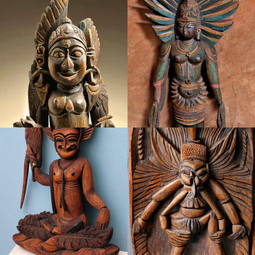 Prompt: jati wood sculpture of a garuda