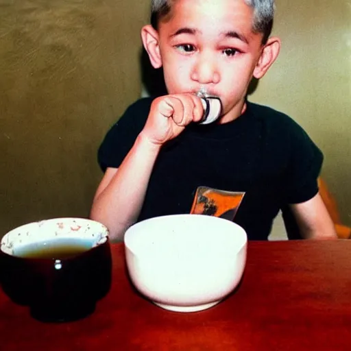 Image similar to anthony fauci as a young child drinking chinese tea