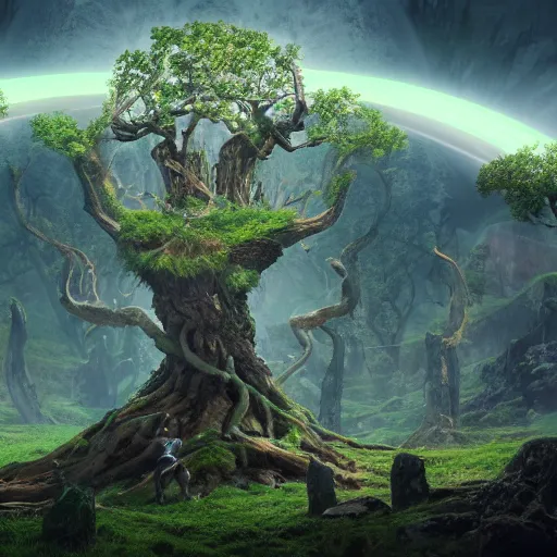 Prompt: a look at the nine realms of yggsdrasil, cinematic lighting, hyperrealistic, ultra detailed, featured on artstation, 8k hd artwork, cinematic