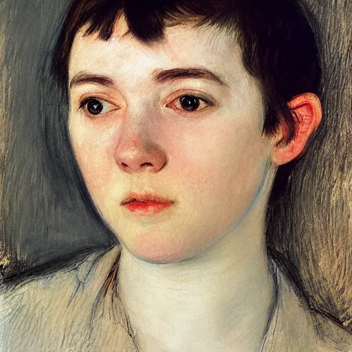 Prompt: a portrait of female asa Butterfield by mary cassatt