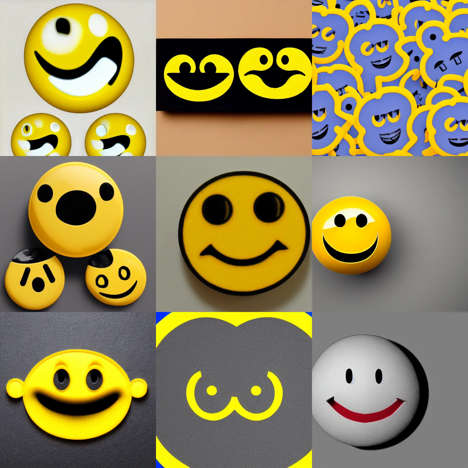 Prompt: 3D retro yellow smiley face, small dot eyes