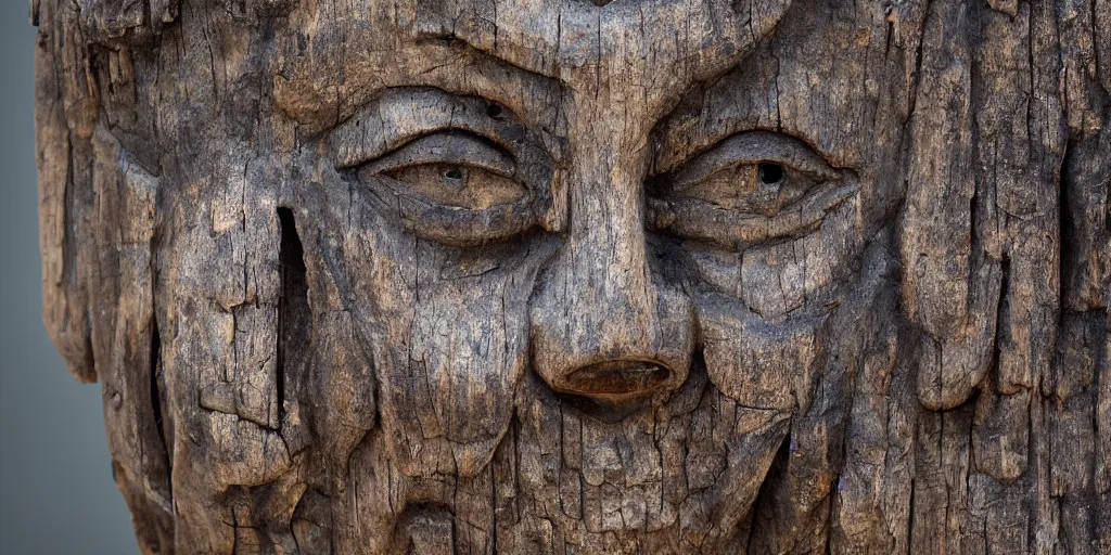 Prompt: ancient scary creepy wood mask found in canary islands. high quality 8 k resolution