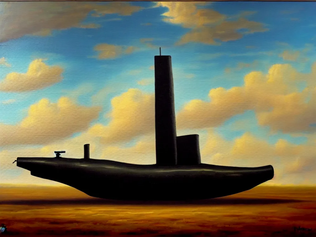 Image similar to an old oil painting of a gothic submarine in a great steppe, trending on artstation