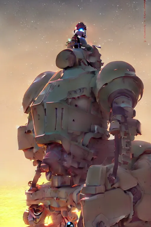 Prompt: portrait of a big medieval mech by ilya kuvshinov, cloudy sky background lush landscape ln illustration concept art anime key visual trending pixiv by victo ngai fanbox by greg rutkowski makoto shinkai takashi takeuchi studio ghibli