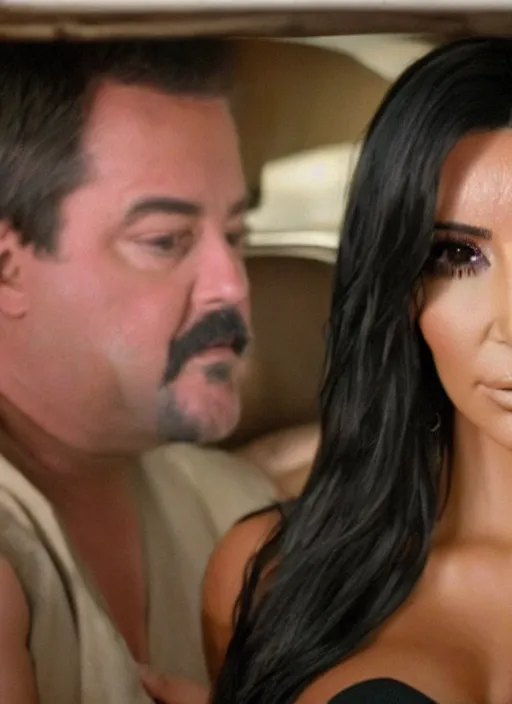 Image similar to film still of kim kardashian as a guest in trailer park boys,