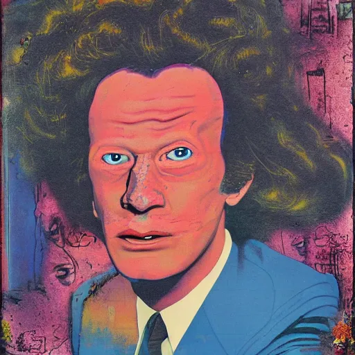 Image similar to chris morris, portrait, mixed media, by tadanori yokoo