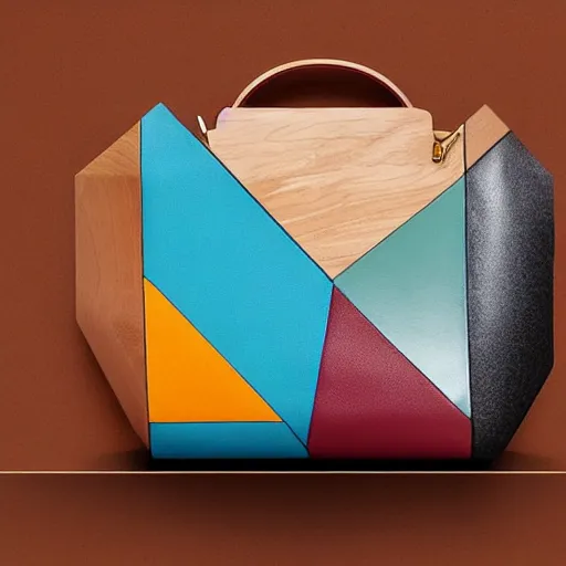 Prompt: designer handbag in the shape of a wood artist palette