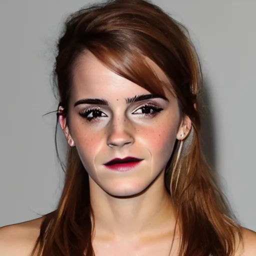 Prompt: emma watson Heavy Contour makeup look eye shadow smokey eyes fashion model face by artgem