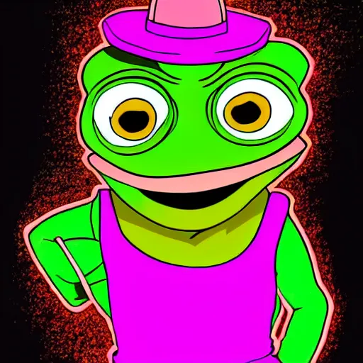 Image similar to A colorful pepe the frog clown, digital art, crazy, funny, stupid