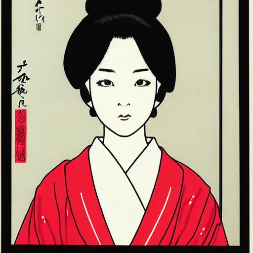 Prompt: Portrait of a beautiful Japanese woman by Toshio Saeki, high detailed