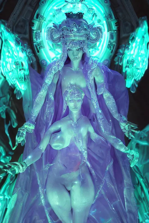 Prompt: photo of fullbody rococo and cyberpunk delicate neon crystalline sculpture of seductive muscular onyx albino marble prince liam payne as an mint iridescent humanoid deity wearing pink plastic hooded cloak holding an onyx skull in a onyx space dungeon, reclining, glowing yellow face, crown of white diamonds, cinematic lighting, photorealistic, octane render 8 k depth of field 3 d