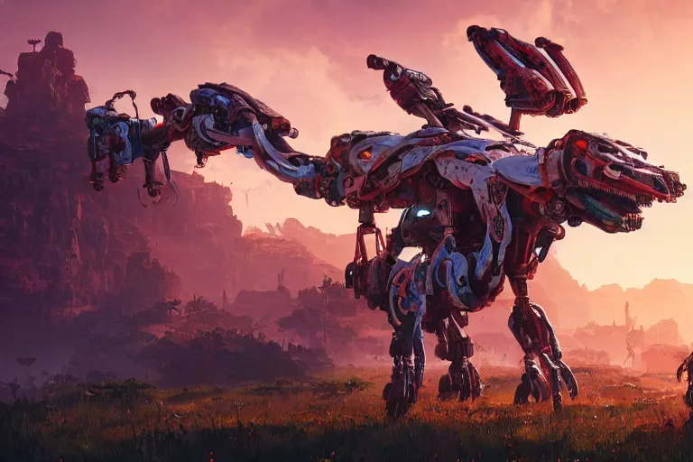 Image similar to thunderjaw machine mecanical creature robot of horizon forbidden west horizon zero dawn radiating a glowing aura global illumination ray tracing hdr fanart arstation by ian pesty and alena aenami artworks in 4 k