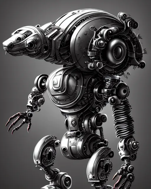 Prompt: intricate mechanical ferret metalic robot creature, digital robot fantasy creature illustration mech ferret, artstation trending robot ferret render, intricate, octane render, hyper realism, sharp focus, insanely detailed, digital painting, matte, cute mech robot ferret character, masterpiece