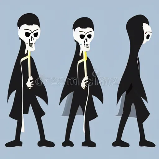 Image similar to funny cartoon drawing of a grim reaper, vector illustration, style of disney animation