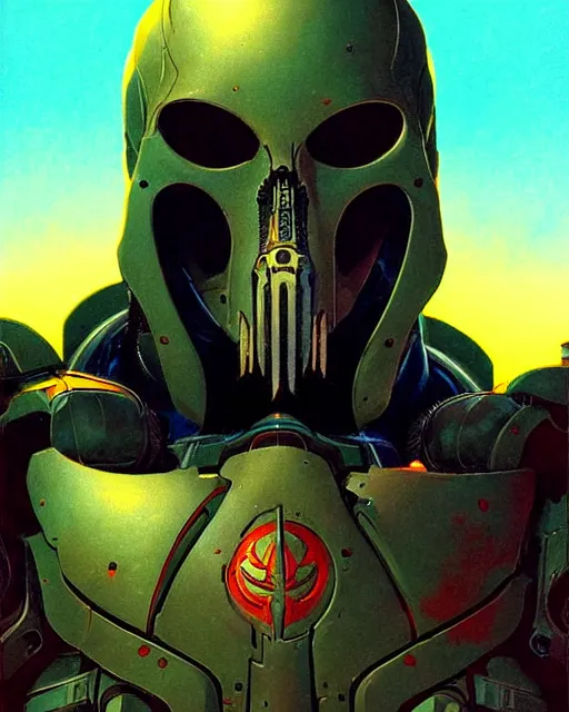 Image similar to reaper from overwatch, character portrait, portrait, close up, concept art, intricate details, highly detailed, vintage sci - fi poster, retro future, in the style of chris foss, rodger dean, moebius, michael whelan, and gustave dore