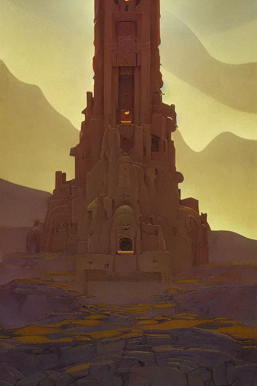 Image similar to the painted tower of the sun queen, by Sylvain Sarrailh and Nicholas Roerich and jean delville and Tyler Edlin and William Dyce, dramatic cinematic lighting , beautiful garden, ornate carved architecture, smooth, sharp focus, extremely detailed