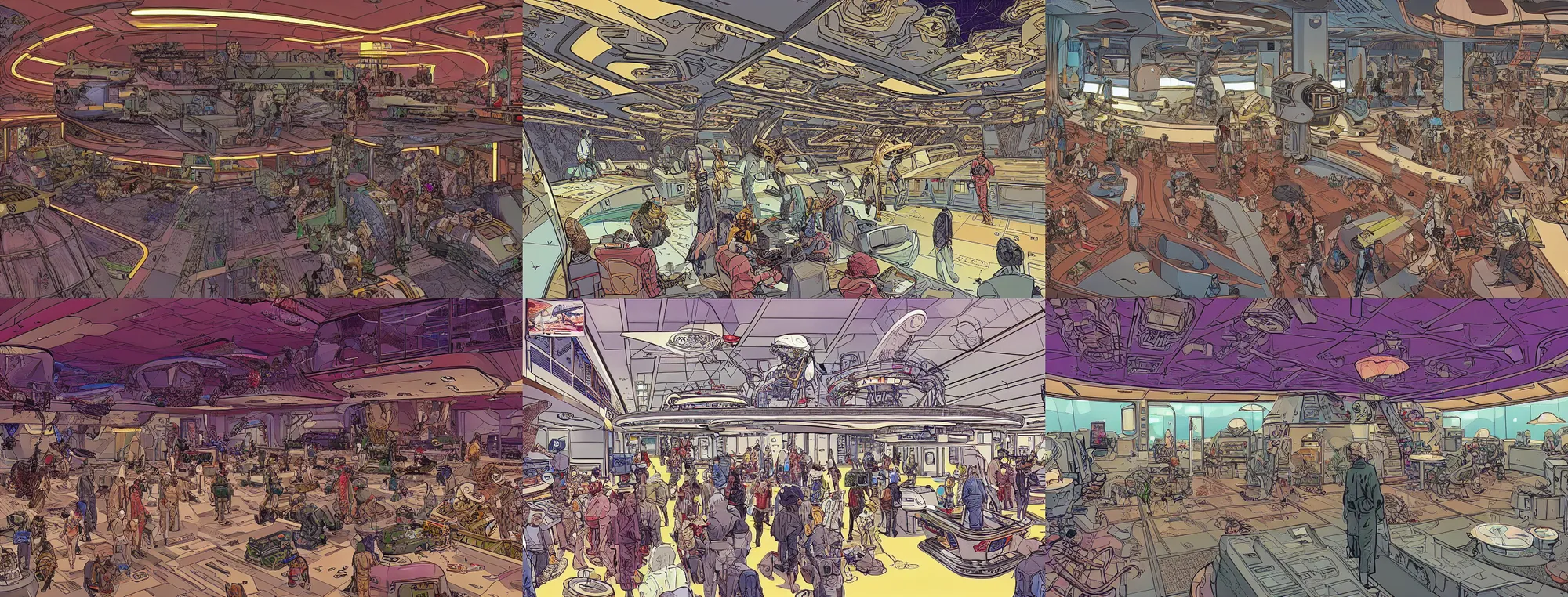 Prompt: scientifically accurate interior lobby of the interstellar ship in the 22th century, digital art by Geof Darrow, trending on Artstation