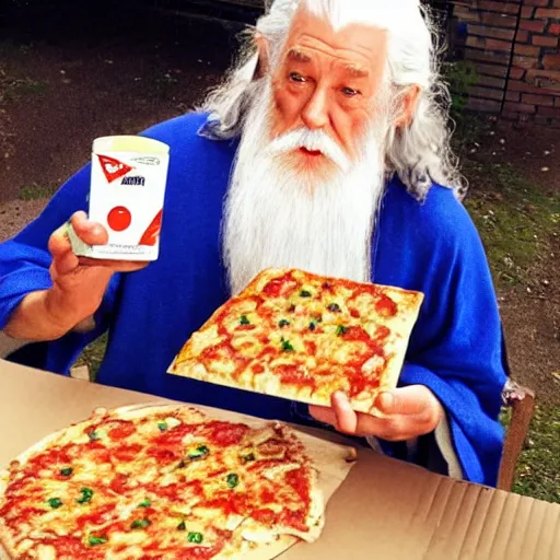 Prompt: Gandalf eating dominos pizza 🍕