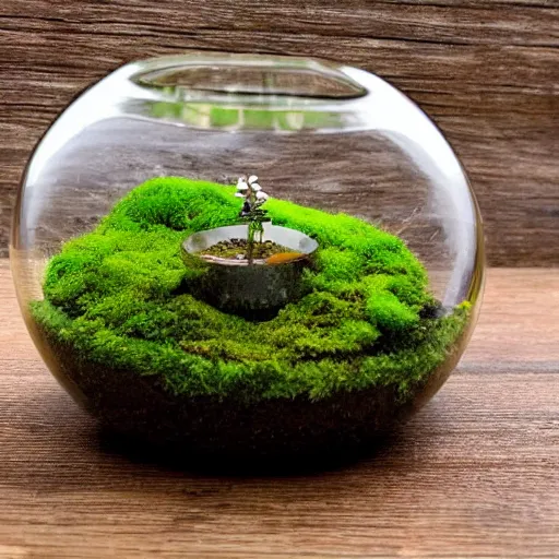 Image similar to moss terrarium, product photo, high quality, 4 k, beautiful design, innovative