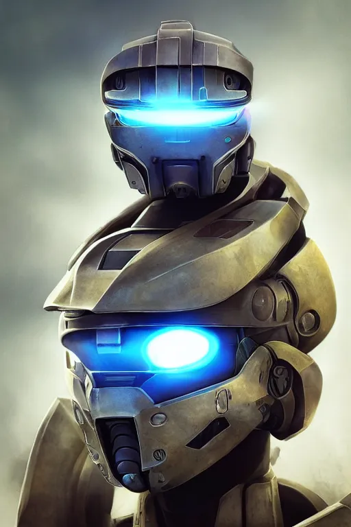 Image similar to robot ninja mask helmet halo master chief radiating a glowing aura global illumination ray tracing hdr fanart arstation by ian pesty and katarzyna da „ bek - chmiel