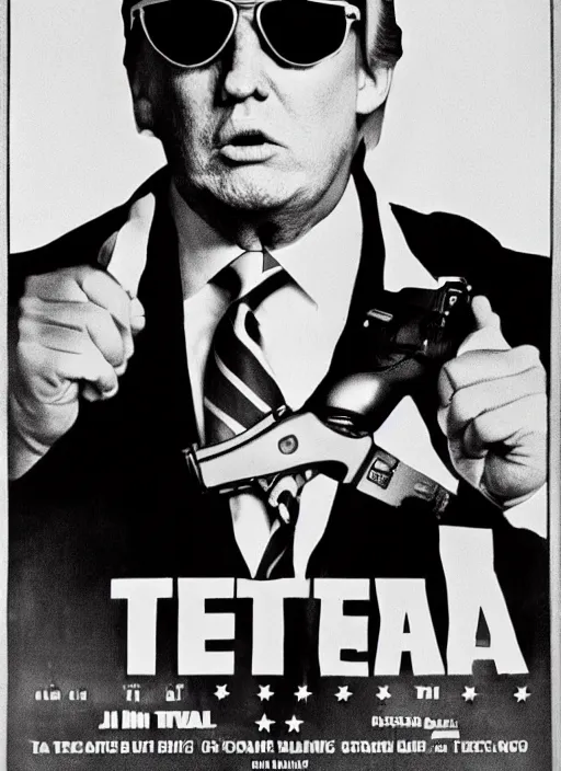 Prompt: an 8 0's john alvin action movie poster starring donald trump face as a plumber to rich people. bathroom. sunglasses. overalls. tool belt. wrench. toliet the movie is called i took a big trump