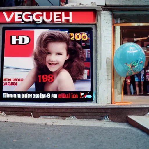 Prompt: 8 k uhd photos of 1 9 8 8 kids watched television ads in front of television store, 8 k uhd details, vogue, candid.