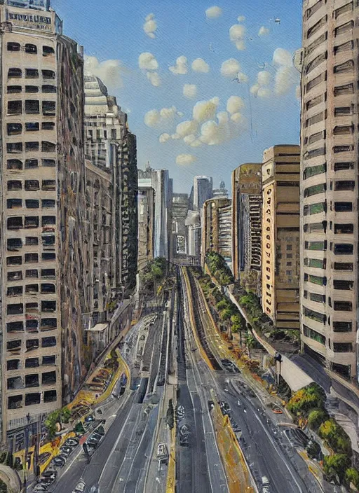 Image similar to avenida paulista in the xc century, very realistic beautiful painting, detailed, by gerardo dottori