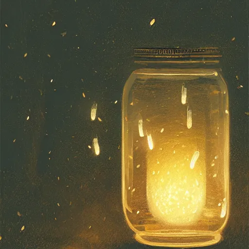 Prompt: Fireflies in a jar, Greg Rutkowski