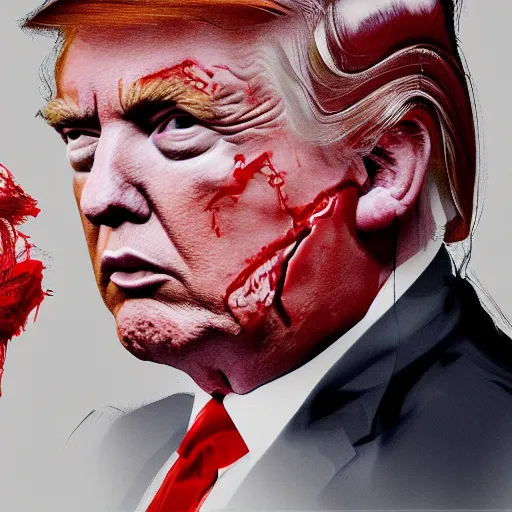 Image similar to portrait of FBI arresting Donald Trump, bloody, intricate, headshot, highly detailed, digital painting, concept art, sharp focus
