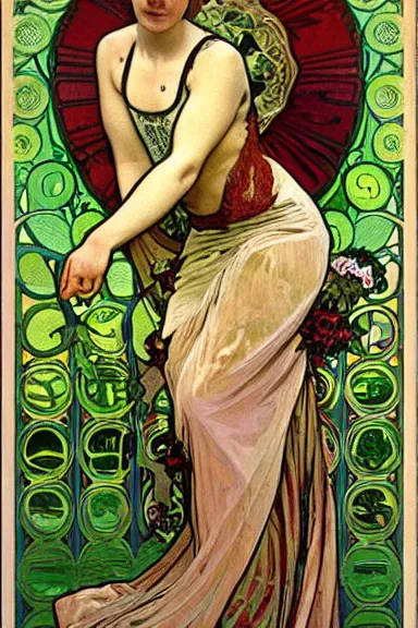 Image similar to This is a monster, and its name is Greeny, oil painting without frame by Alphonse Mucha