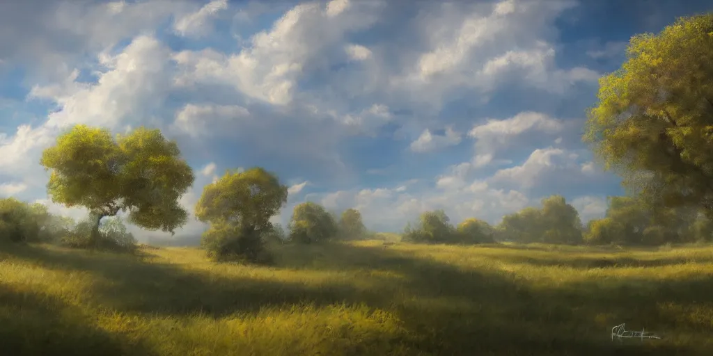 Image similar to peaceful puffy clouds, mate painting, concept art, 4K