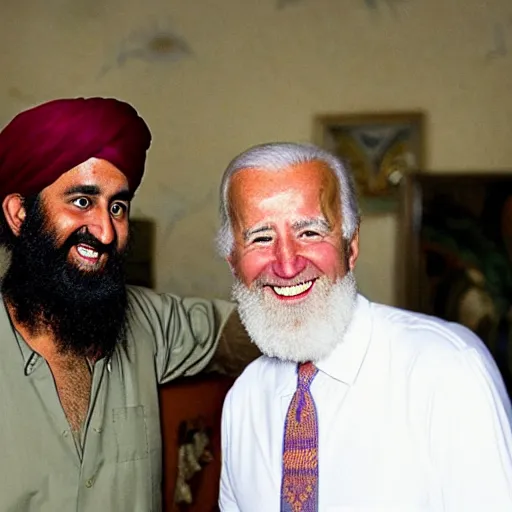 Image similar to ultra realistic candid photograph from osama bin laden with joe biden in bahamas, intricate details, face details