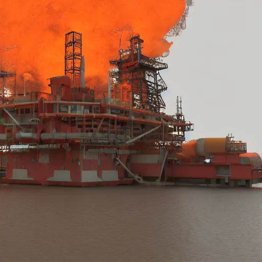 Prompt: oil platform, huge explosion with, vray, pathtracing