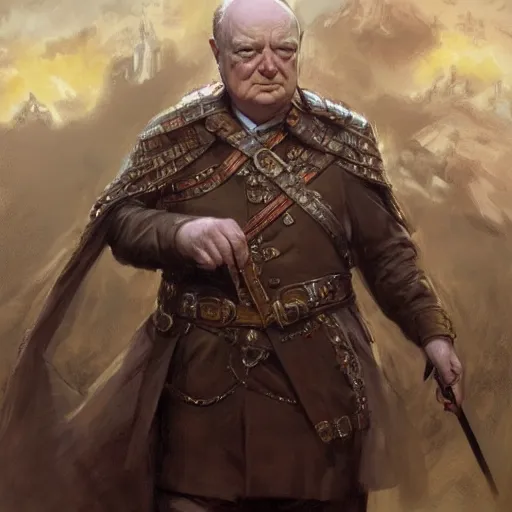 Image similar to Winston Churchill as a fantasy D&D cleric, portrait art by Donato Giancola and James Gurney, digital art, trending on artstation