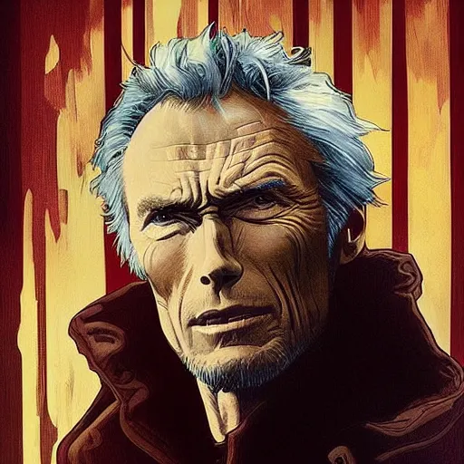 Image similar to Clint Eastwood in Unforgiven, intricate, elegant, highly detailed, digital painting, artstation, concept art, smooth, sharp focus, illustration, art alphonse mucha and loish, movie poster