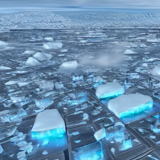 Prompt: ice city in 2 0 8 0, antarctica, technology, highly details, fantasy, zoom out, landscape, 4 k
