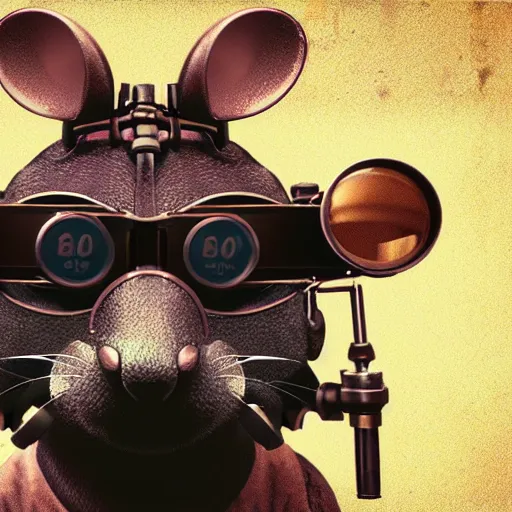 Image similar to a rat with steampunk googles, by Beeple