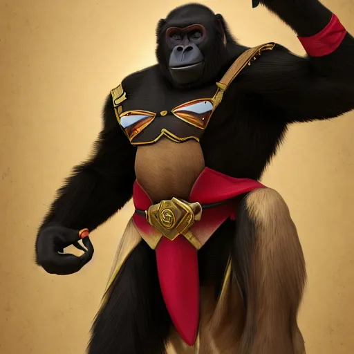 Prompt: fury art, an anthro ape wearing a large cape, colorful background, 3 d, 8 k, extremely detailed, trending on furaffinity, trending on artstation, award winning, sharp focus, illustration