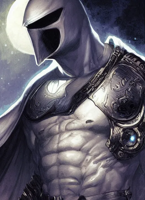 Image similar to digital _ painting _ of _ moon knight _ by _ filipe _ pagliuso _ and _ justin _ gerard _ symmetric _ fantasy _ highly _ detailed _ realistic _ intricate _ port