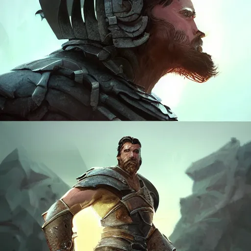 Image similar to Portrait of Christian Bale as a strong human gladiator, perfect facial symettry, mattepainting concept Blizzard pixar maya engine on stylized background splash comics global illumination lighting artstation, jose daniel cabrera pena, rossdraws