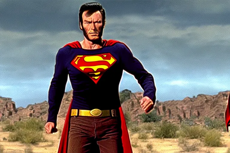 Image similar to clint eastwood as superman in the good the bad and the ugly